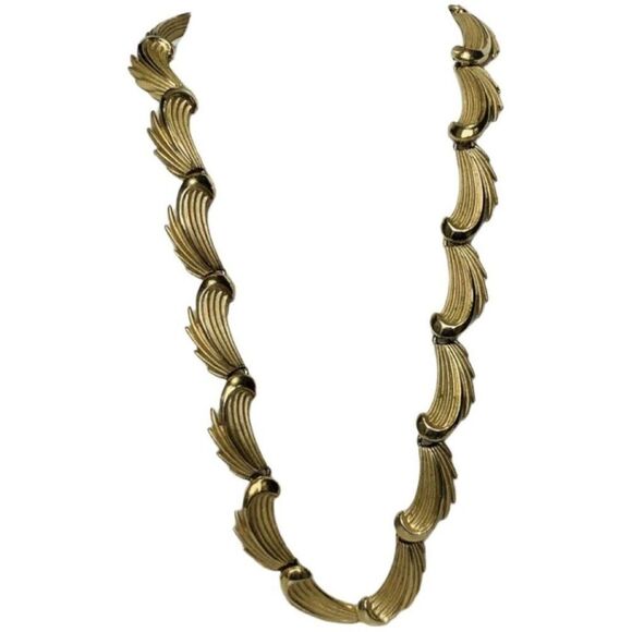 Trifari Womens Frosted Gold Tone Swirl Elements Choker Vintage Necklace 17.5in - Picture 4 of 7